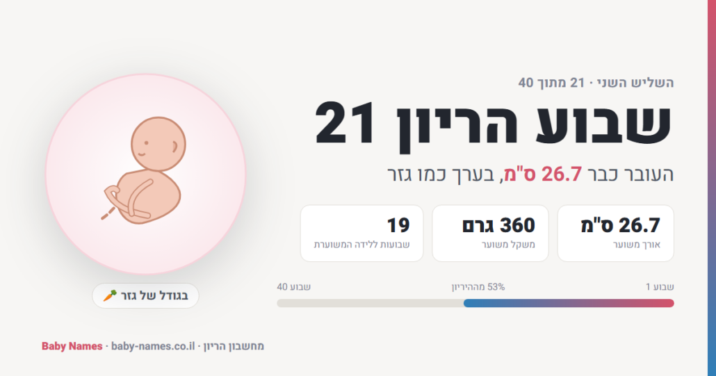 שבוע הריון 21: גודל העובר, אורך ומשקל משוערים