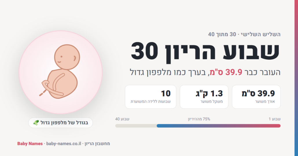 שבוע הריון 30: גודל העובר, אורך ומשקל משוערים